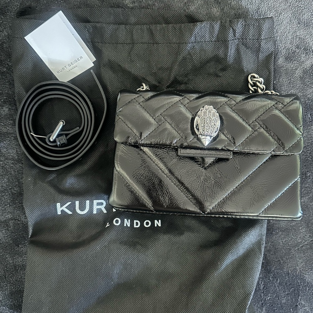 Kurt Geiger Black Patent BeltBag with Quilted Design